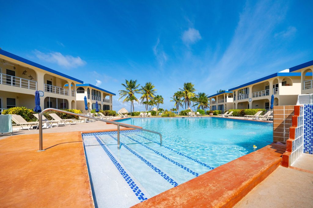 Beachfront condos at Royal Palm Villas south of San Pedro Belize