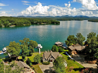 A photo of lakefront homes