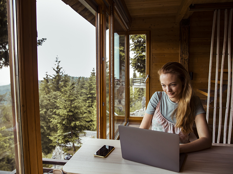 young woman working from home