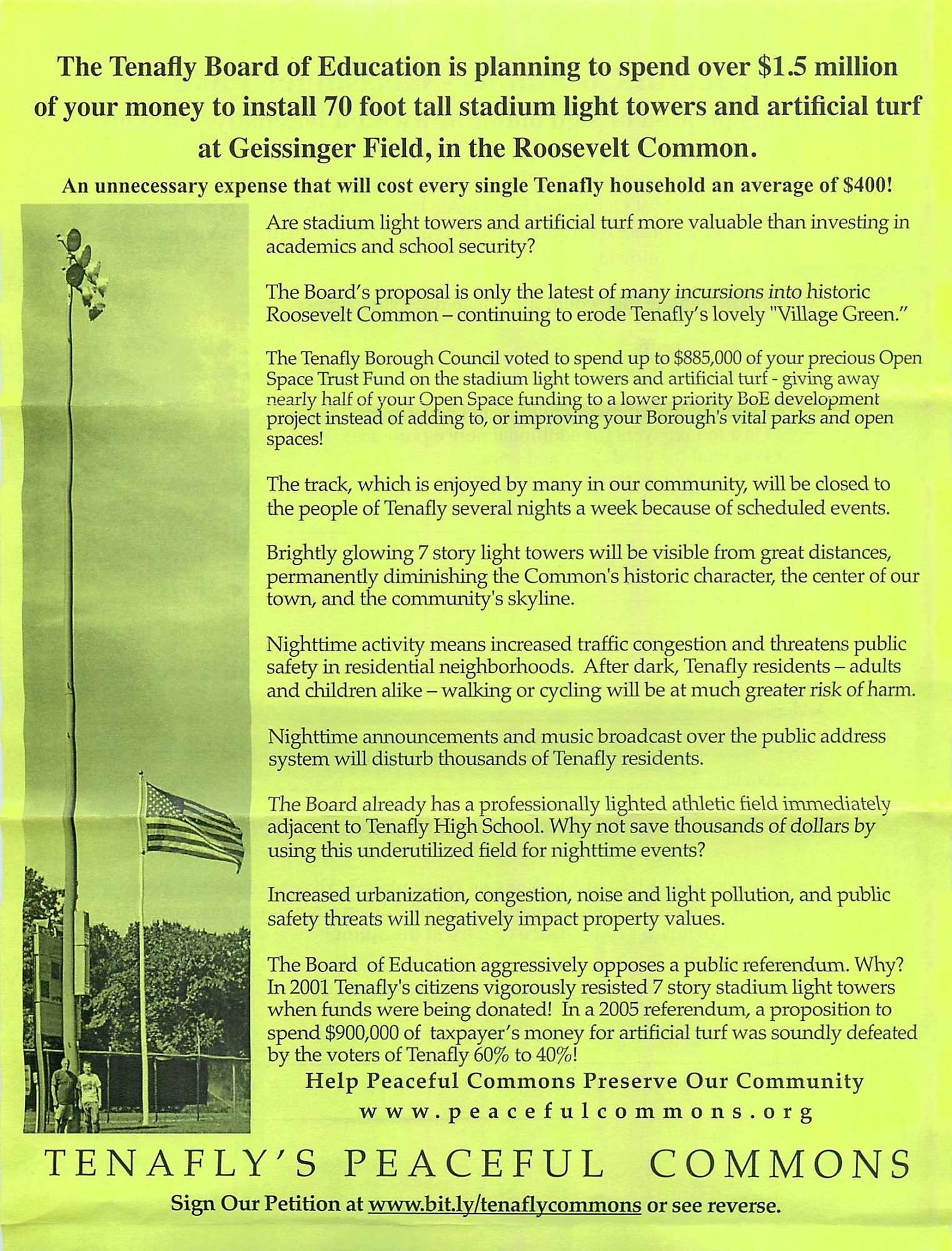 Tenafly Peaceful Commons Oppose 70' Tall Stadium Lights Tenafly Peaceful Commons Oppose 70' Tall Stadium Lights