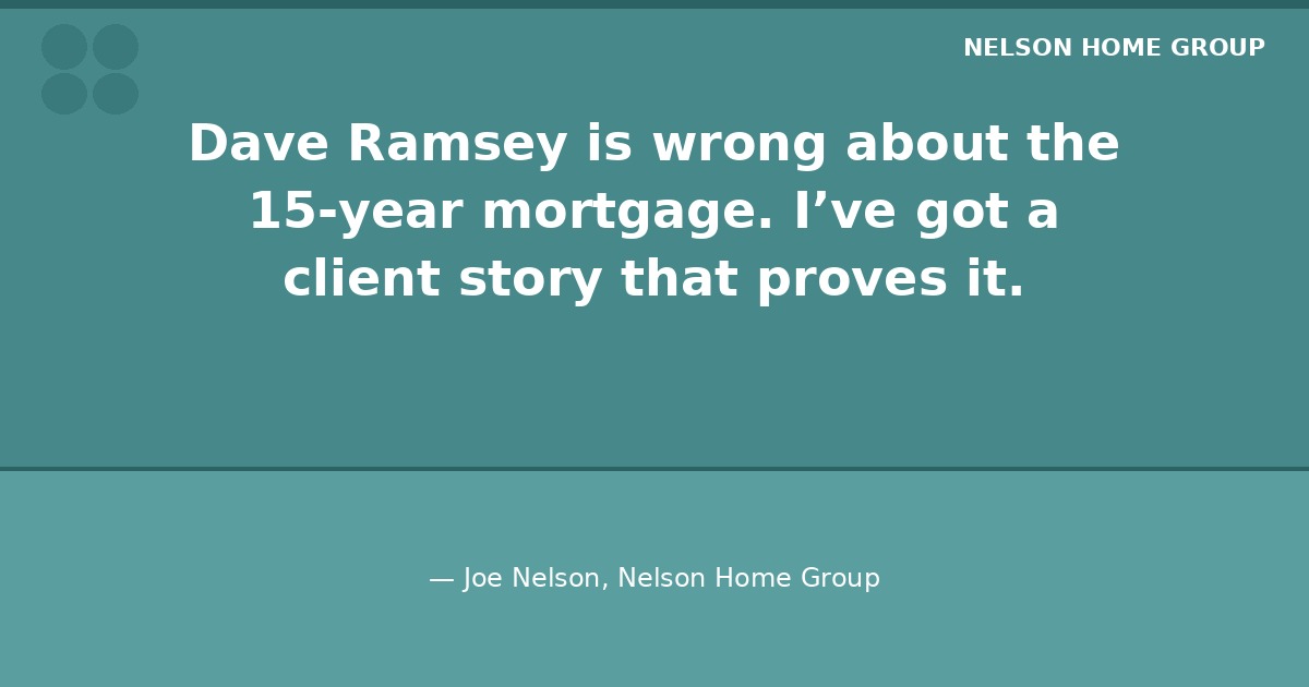 Dave Ramsey is wrong about the 15-year mortgage — Joe Nelson quote Joe Nelson quote disagreeing with Dave Ramsey on 15-year mortgages
