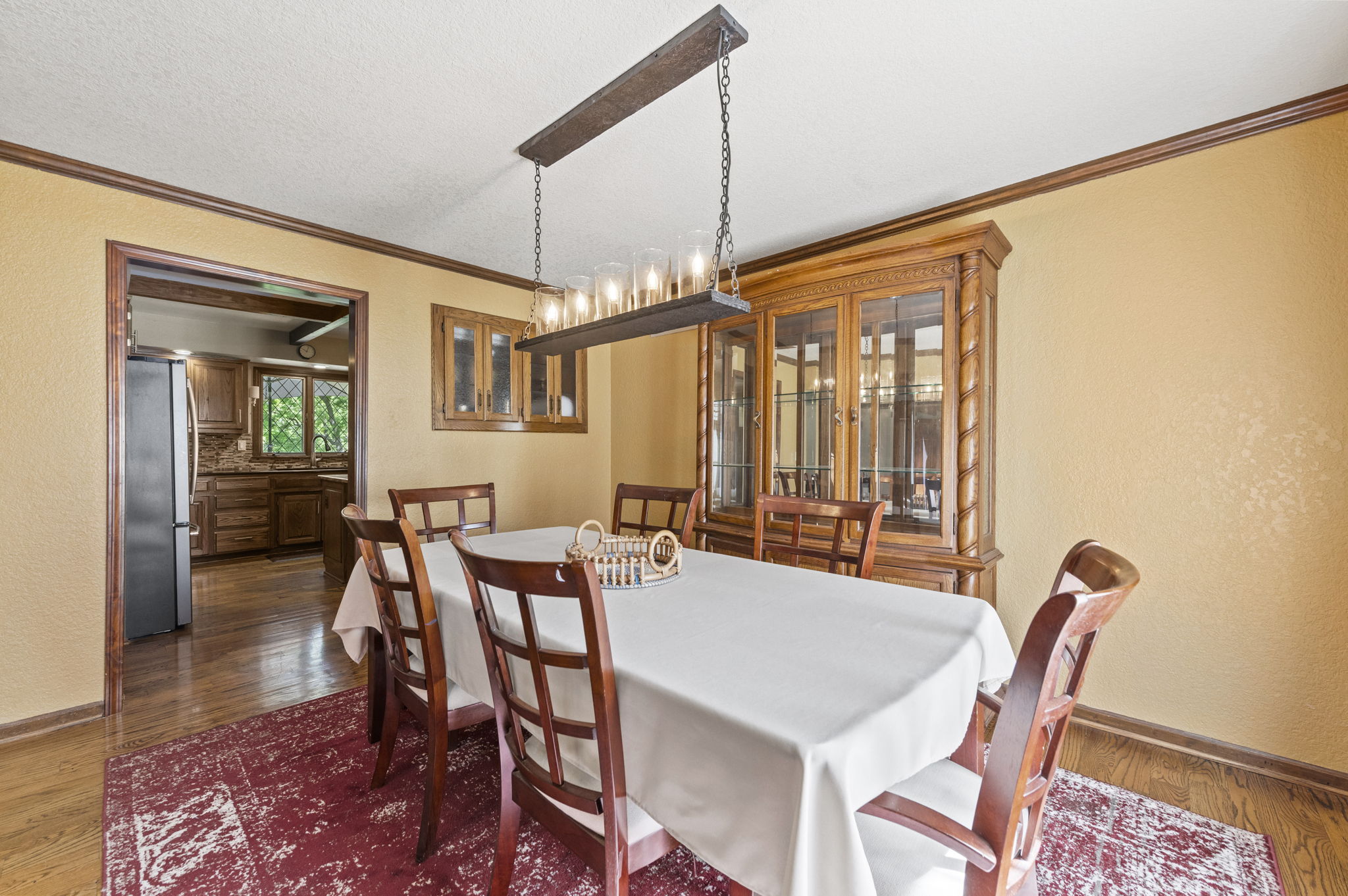Formal dining room with wood built-ins