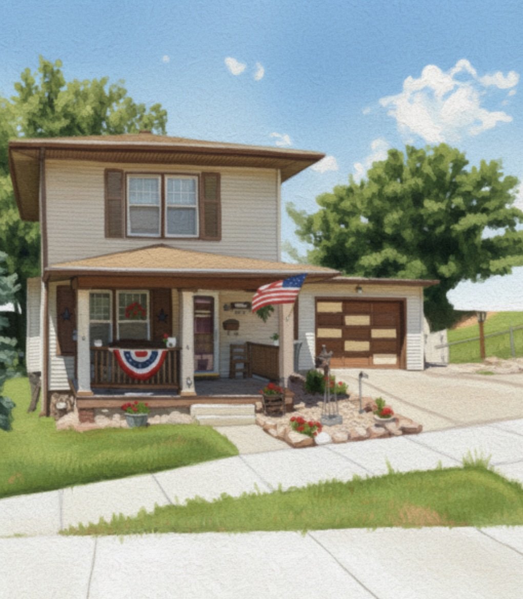 Two-story 1902 home with covered front porch and American flag at 1906 Main Street, St Joseph, MO — sold to a buyer the sellers already knew