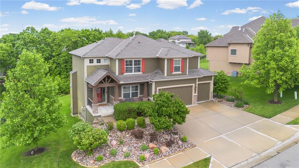 Aerial view of a two-story home in Cider Mill Ridge near The National Golf Course in Parkville, MO