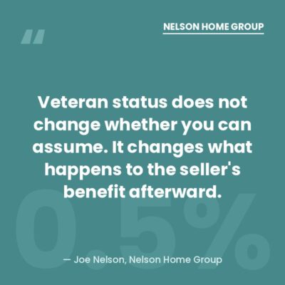 Quote graphic explaining that a non veteran can assume a VA loan because veteran status only changes the seller's benefit afterward