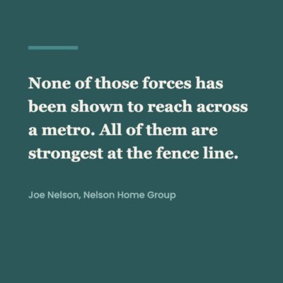 Pull quote graphic: none of those forces has been shown to reach across a metro, all of them are strongest at the fence line