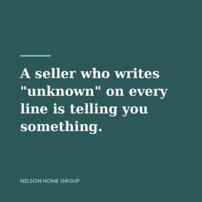 Quote graphic on deep teal reading a seller who writes unknown on every line is telling you something
