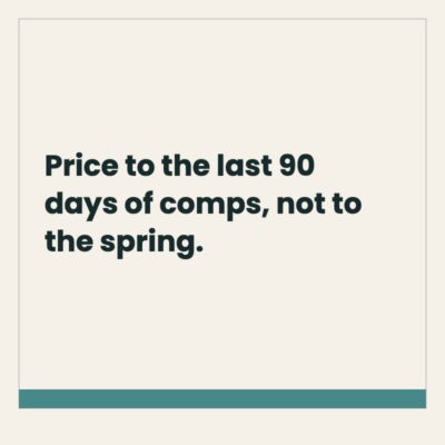 Pull quote graphic advising sellers to price to the last 90 days of comparable sales