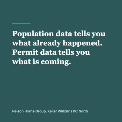 Pull quote graphic reading population data tells you what already happened, permit data tells you what is coming, on a deep teal card