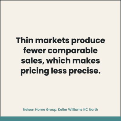 Pull quote graphic reading thin markets produce fewer comparable sales, which makes pricing less precise, on a cream card