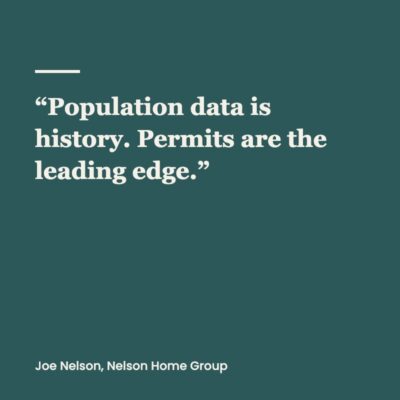 Deep teal pull quote graphic reading: Population data is history. Permits are the leading edge.