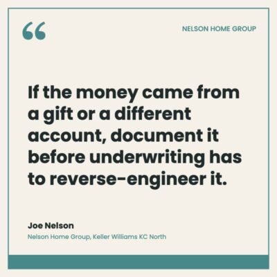 Cream pull quote graphic: document the earnest money path before underwriting has to reverse-engineer it