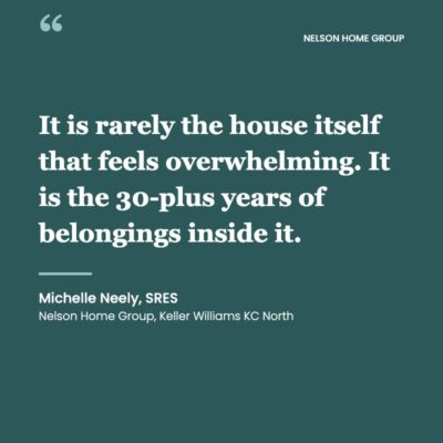 Pull quote: it is rarely the house itself that feels overwhelming, it is the 30 plus years of belongings inside it