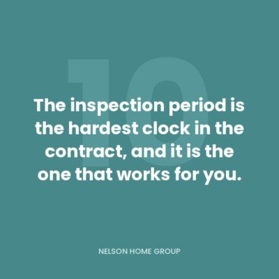 Quote graphic on teal reading the inspection period is the hardest clock in the contract, and it is the one that works for you