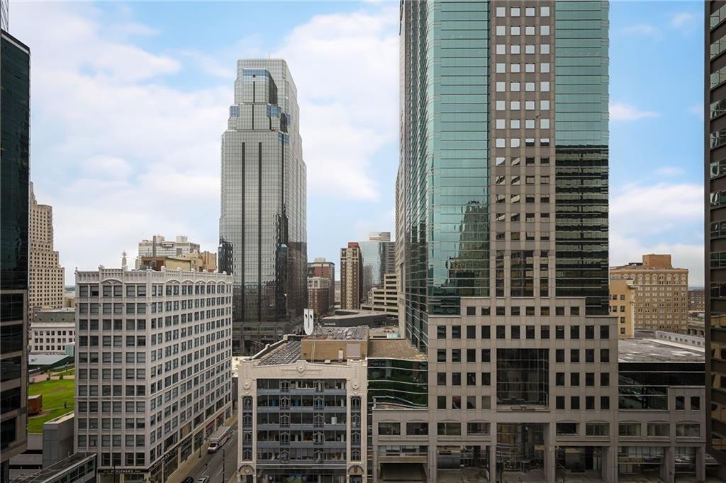 Daytime view of downtown Kansas City office towers from a high floor, Wallstreet Towers, downtown Kansas City, MO