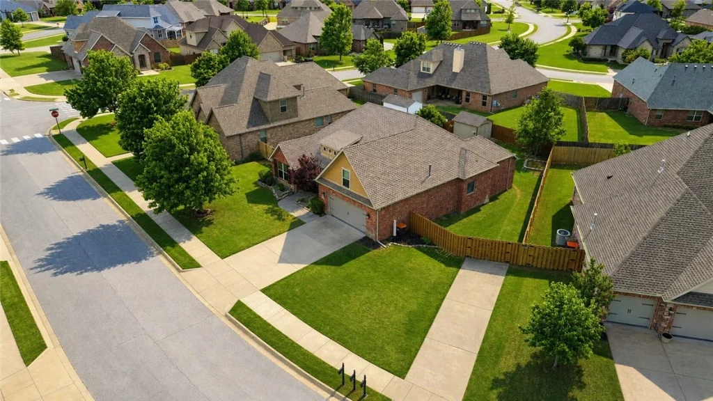Overhead view of home in a neighborhood
