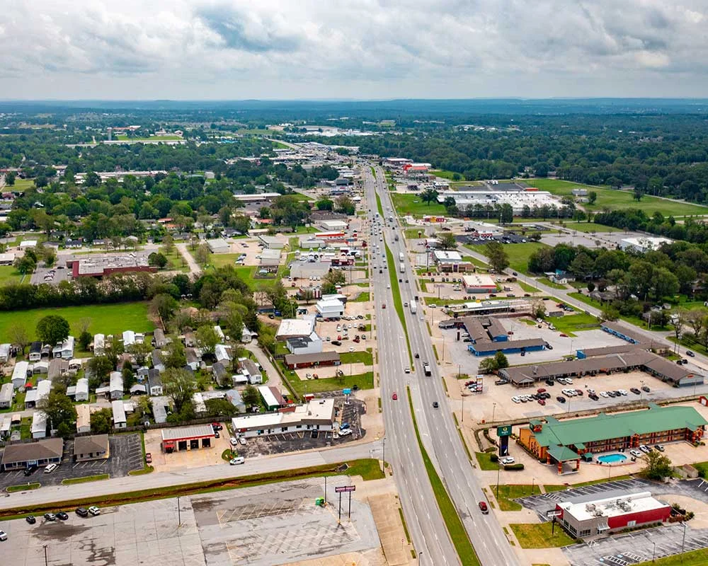 Ariel View of Bentonville Arkansas Corridor