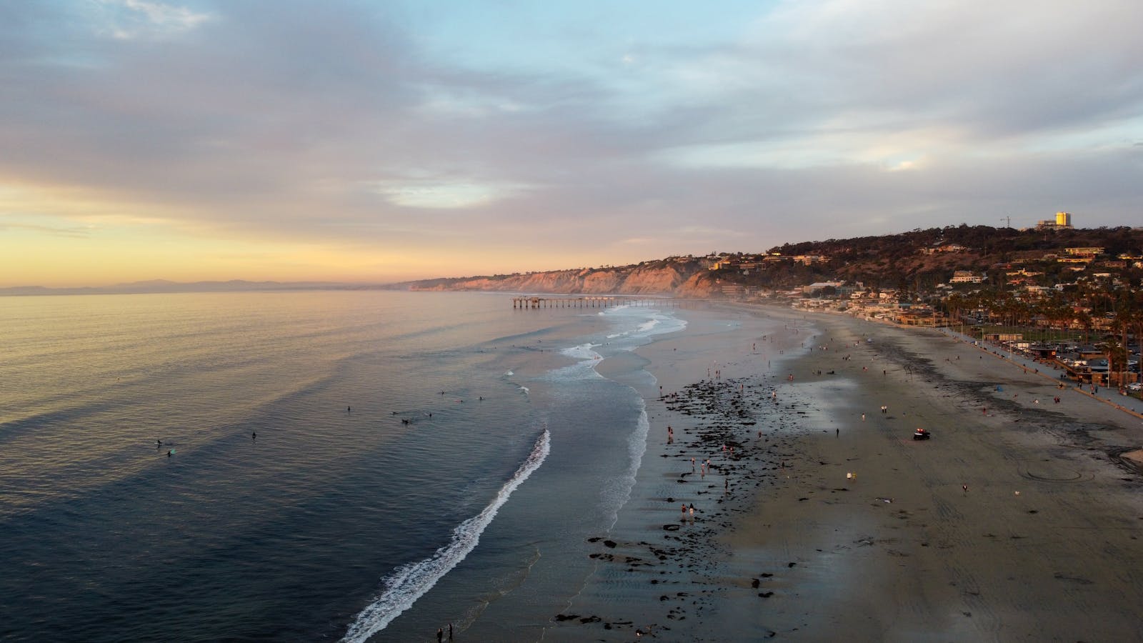Beach and coastline at sunset in San Diego, California