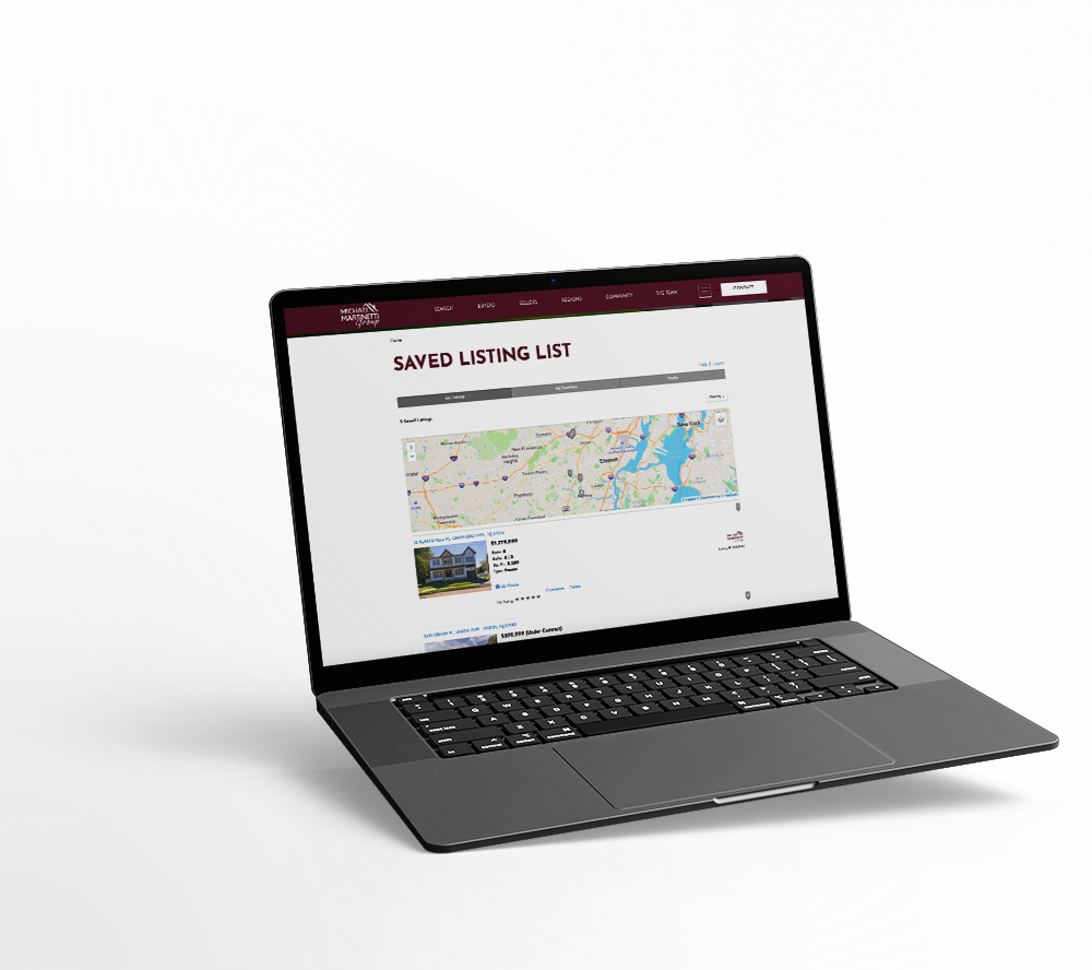 Saved listings dashboard preview on a laptop