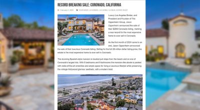 RECORD BREAKING SALE: Coronado, California