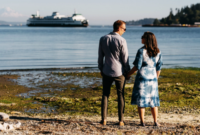 First time home buyers exploring Bainbridge Island community.