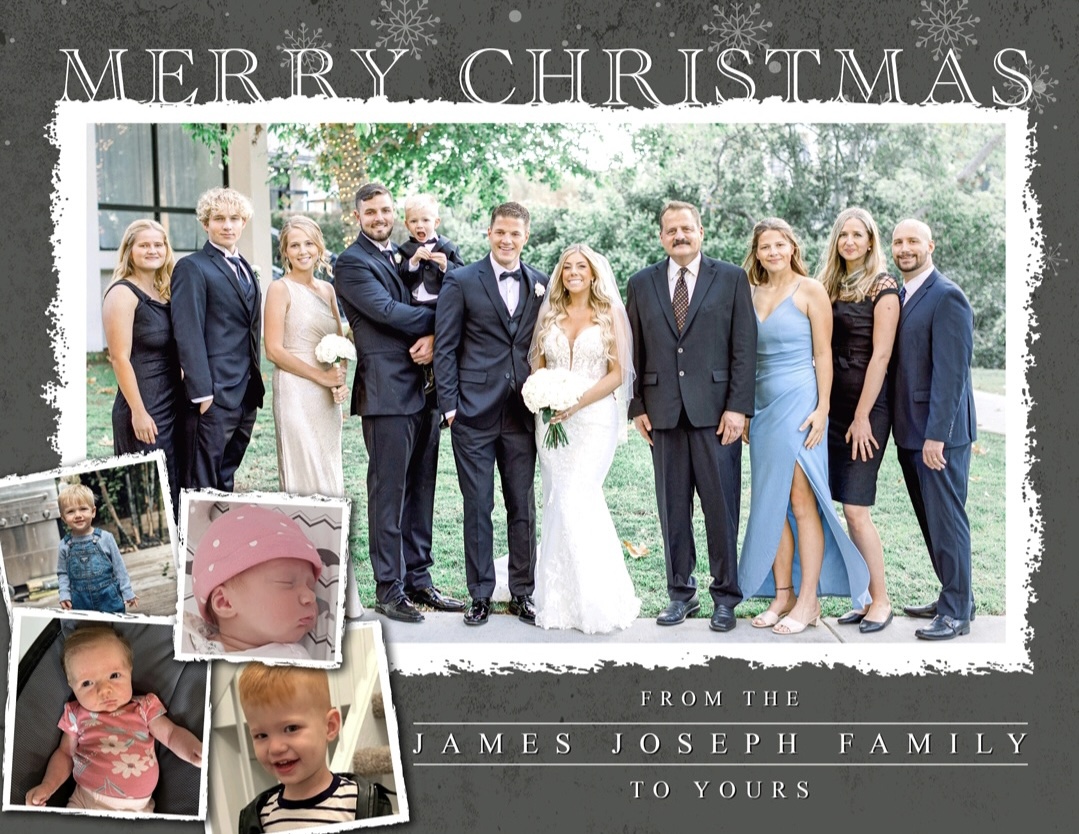 James Joseph family Christmas card artwork with family photographs