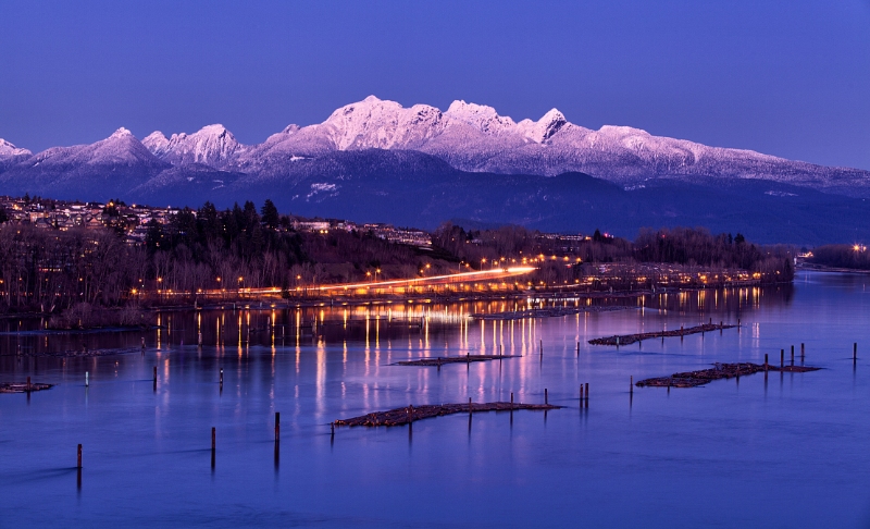Fraser river at dusk in winter