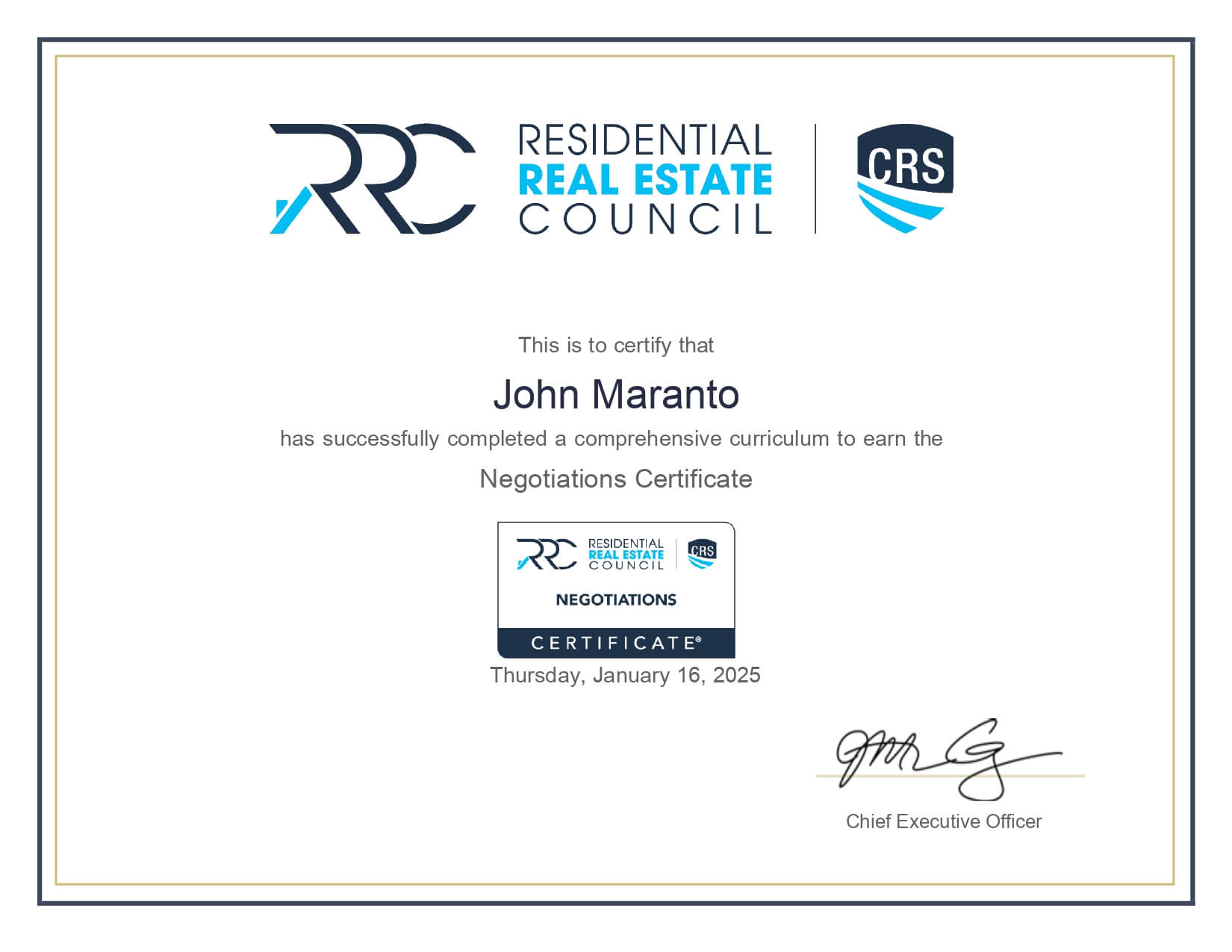 Negotiations Certificate