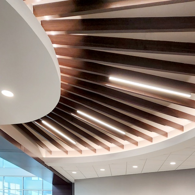Custom commercial interior ceiling demonstrating architectural design range