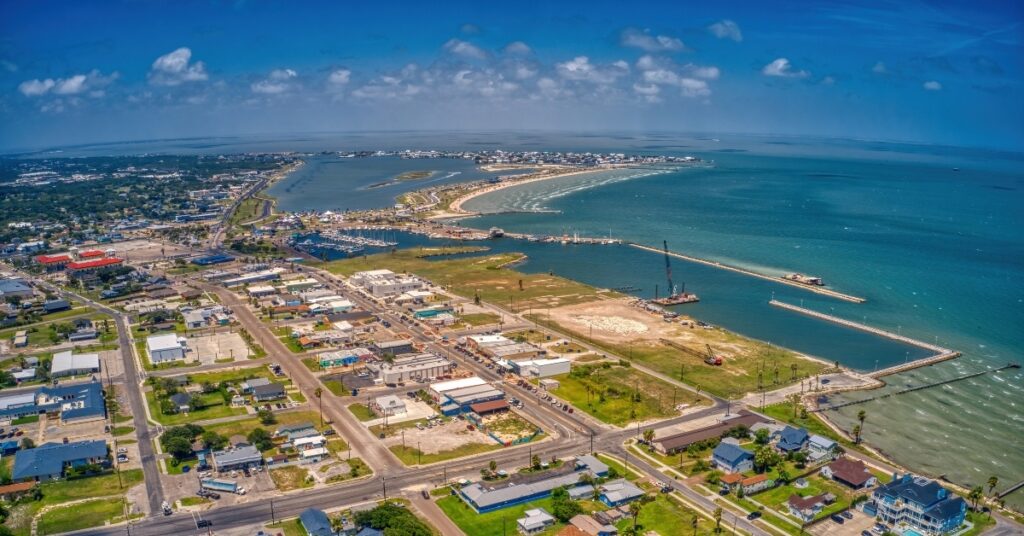 Aerial View of the Coastal Town of Rockport, Texas on the Gulf of Mexico