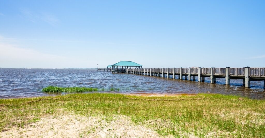 Gulf coast beach in Ocean Springs, Mississippi.
