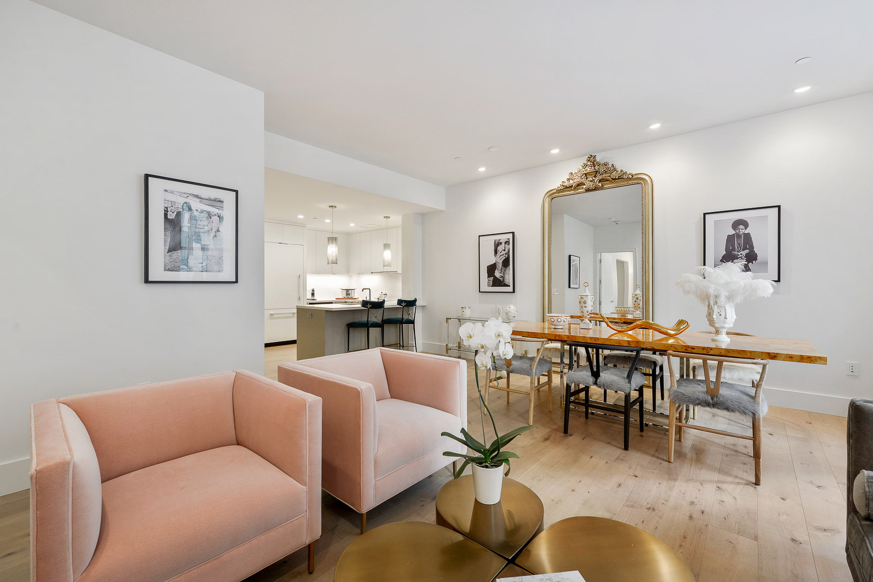 Living room with pink couches