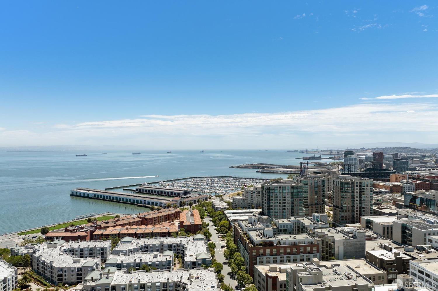 Aerial view of the South Beach neighborhood and marina in San Francisco
