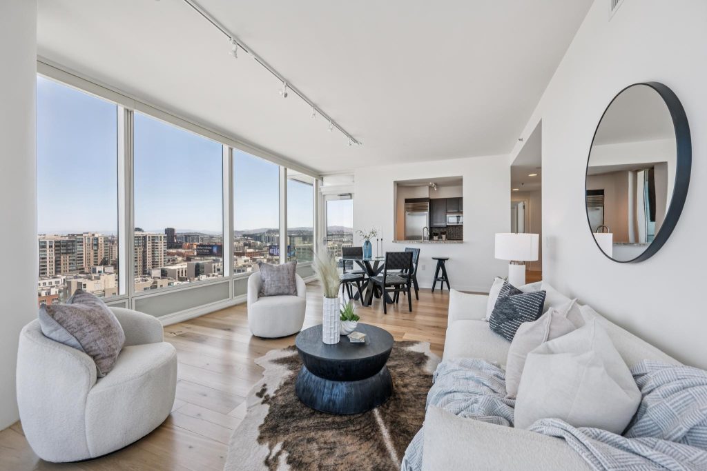 Views over the SF city skyline from a luxury condo unit for sale in Rincon Hill the East Cut