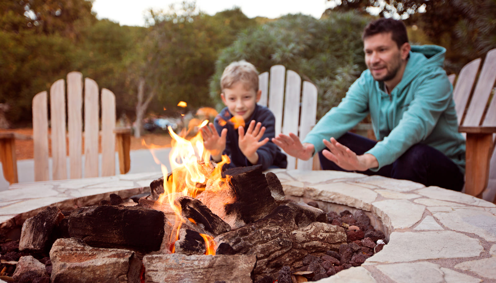 family by firepit