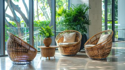 Rendering of wooden chairs in living room.