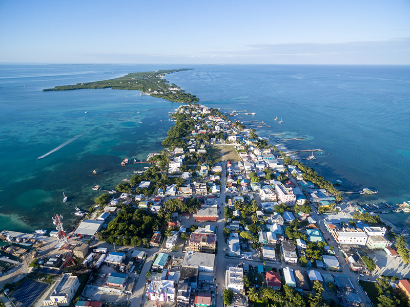 Caye Caulker Island in Caribbean Sea. Belize. Caribbean sea in background.