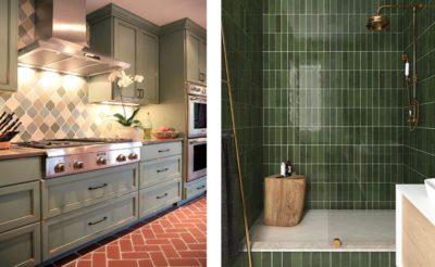 green kitchen and bath