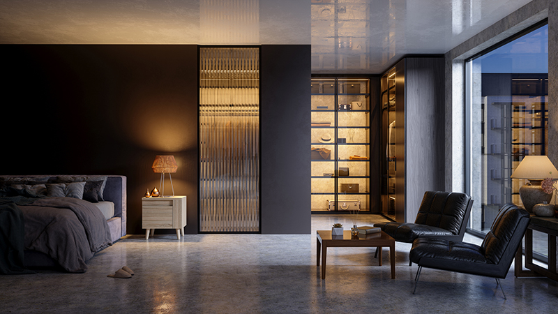 luxurious-bedroom-interior-at-nigh-with-messy-bed-leather-armchairs-closet-and-garden