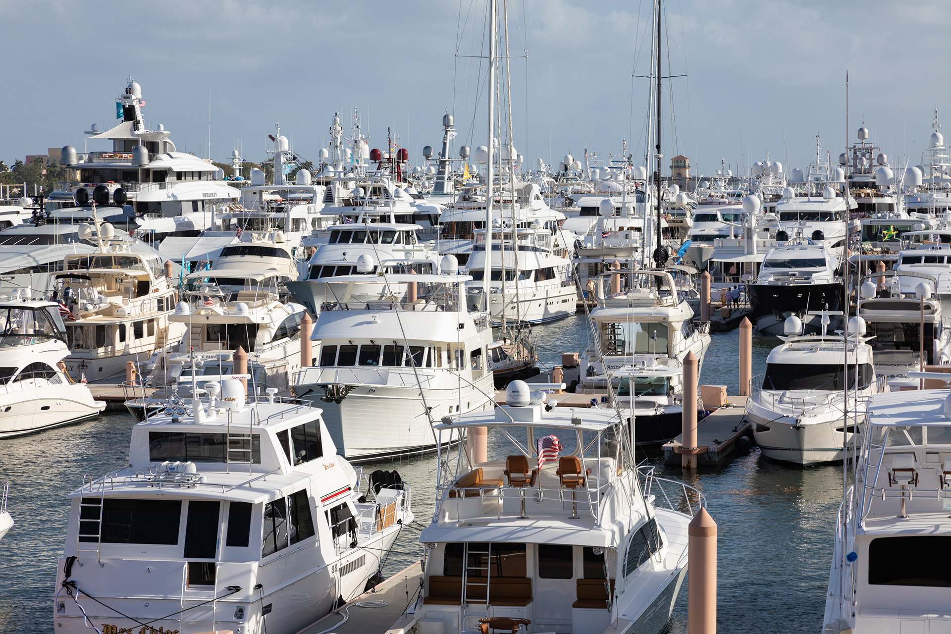Yachts moored in marina, West Palm Beach, Florida