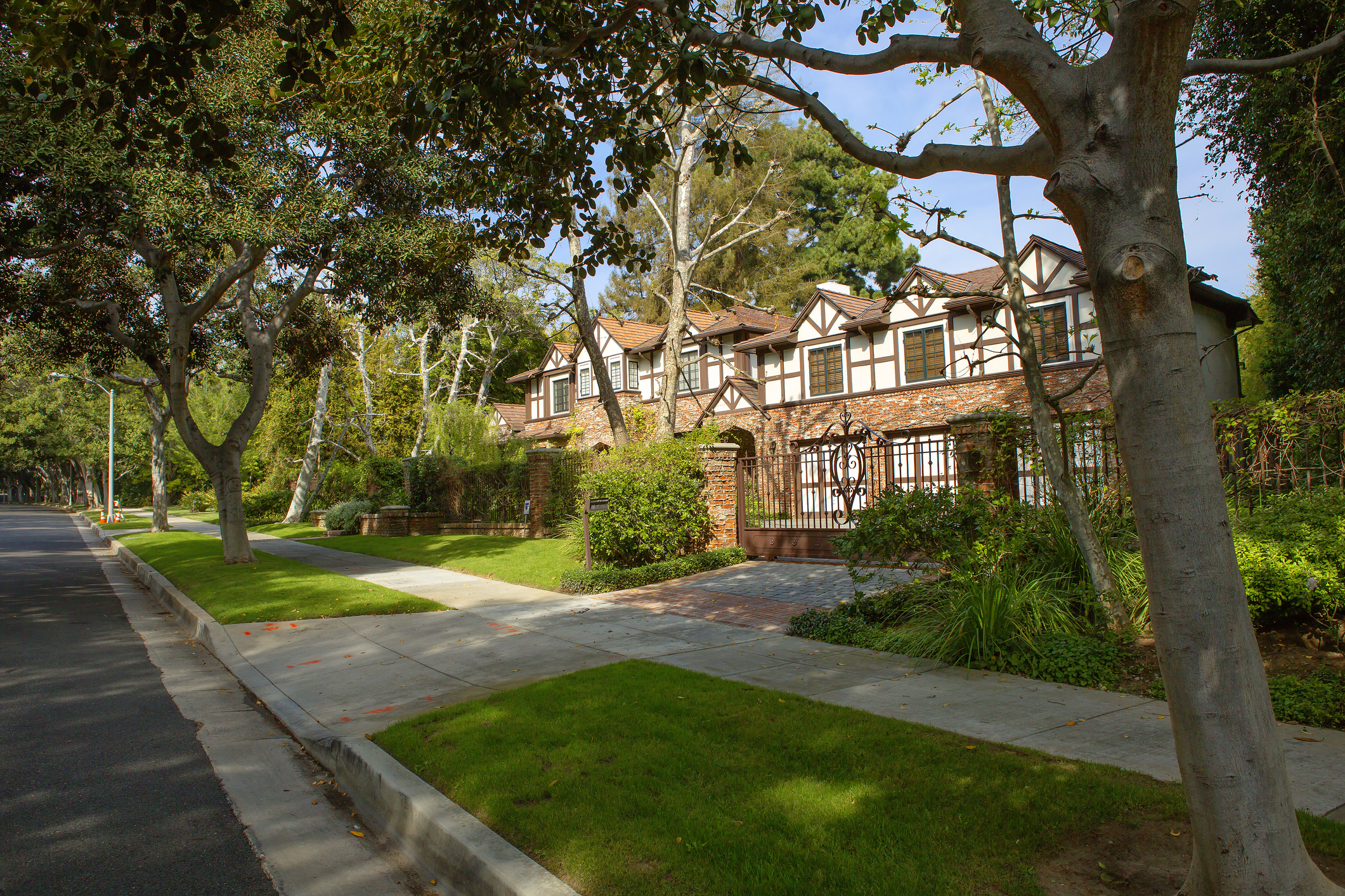 A Tudor-style home located in a leafy street in Los Angeles.