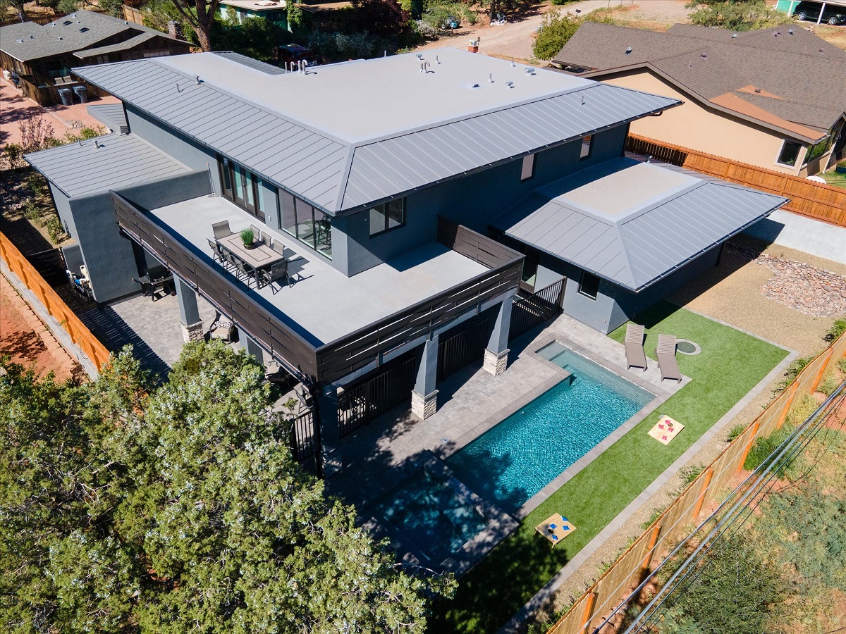 Drone shot of a luxury home in Sedona, Arizona.