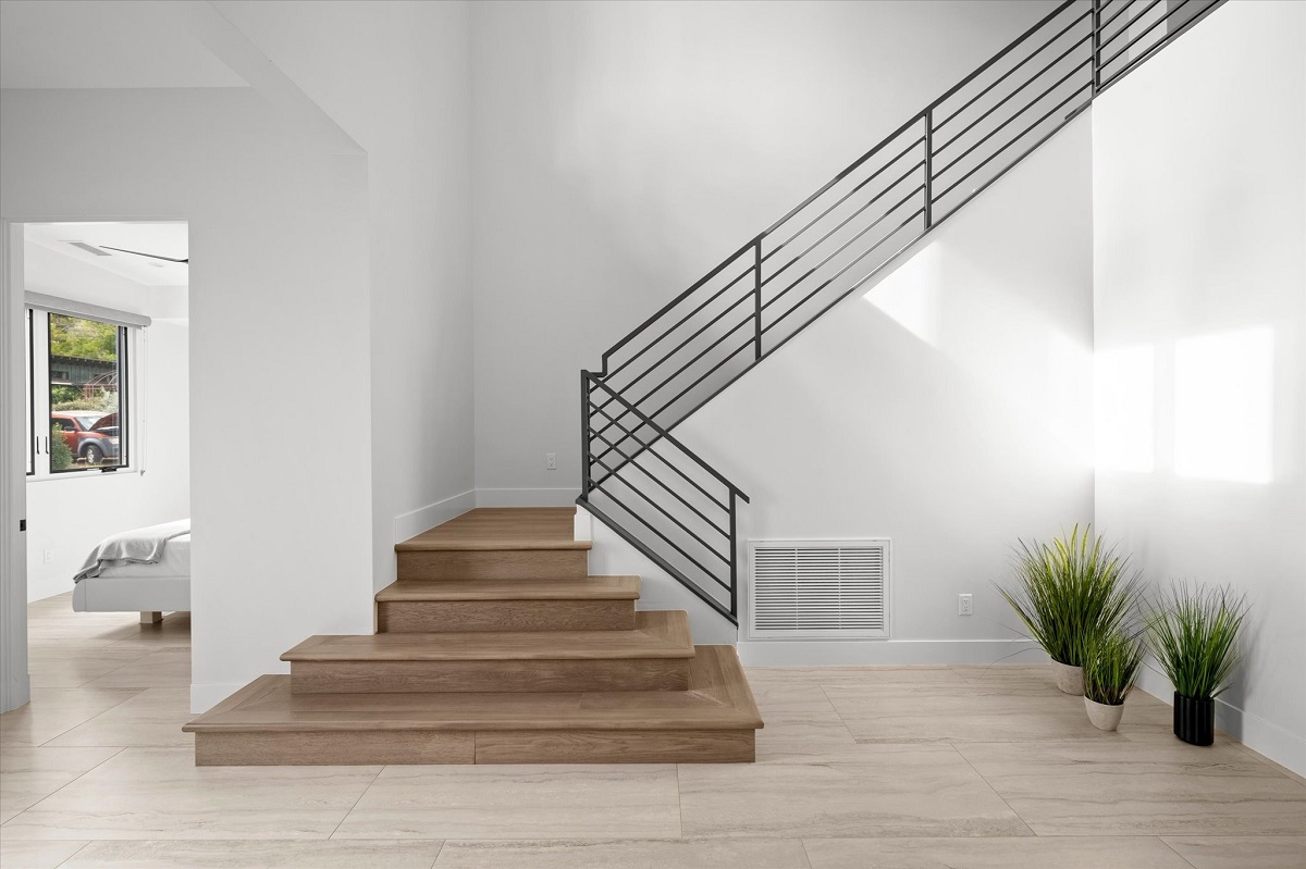 Staircase of a luxury home in Sedona, Arizona.