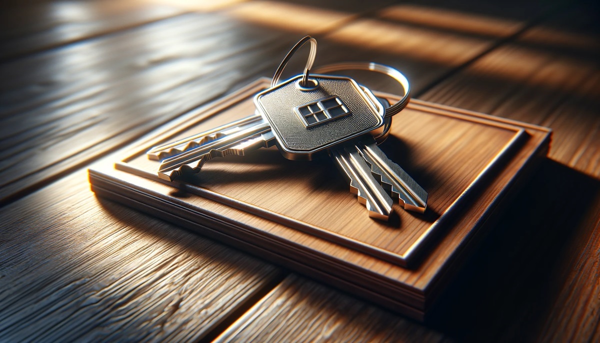 Keys on a wooden table.