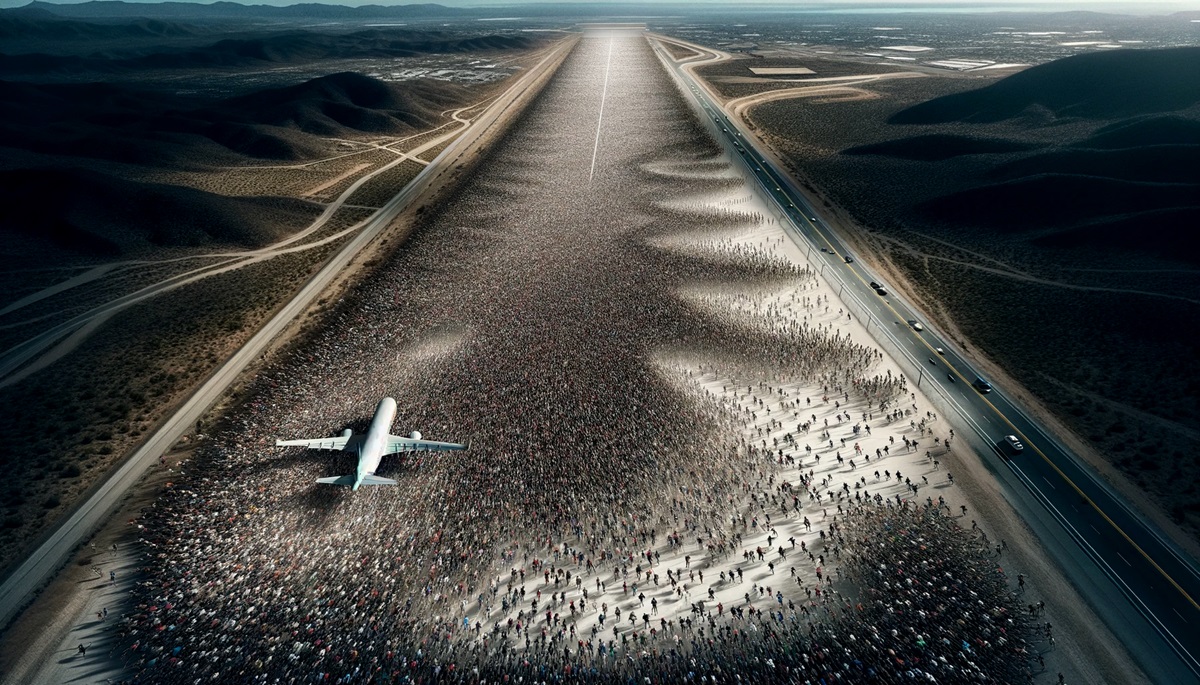 Top down view of hundreds of thousands of residents fleeing California.