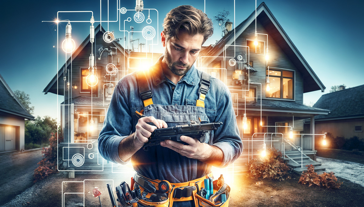 A home inspector in front of a house.