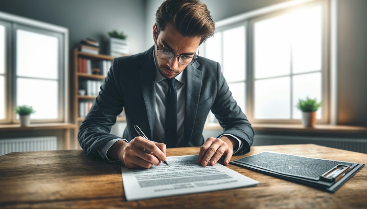 A man signing a contract.