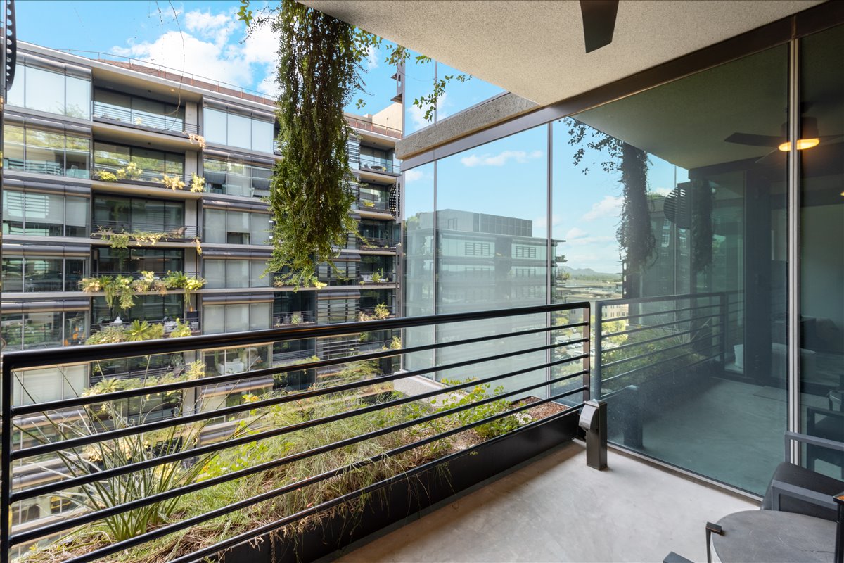 Balcony of a condo at Optima Kierland in Scottsdale, Arizona.