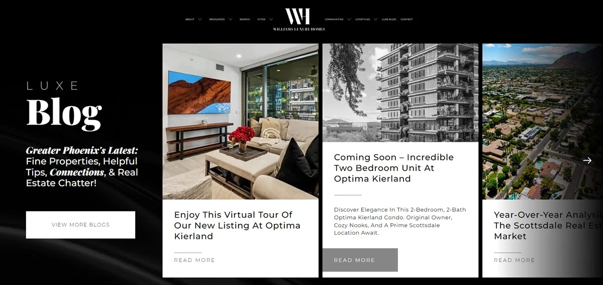 Screenshot of the new WilliamsLuxuryHomes.com website.