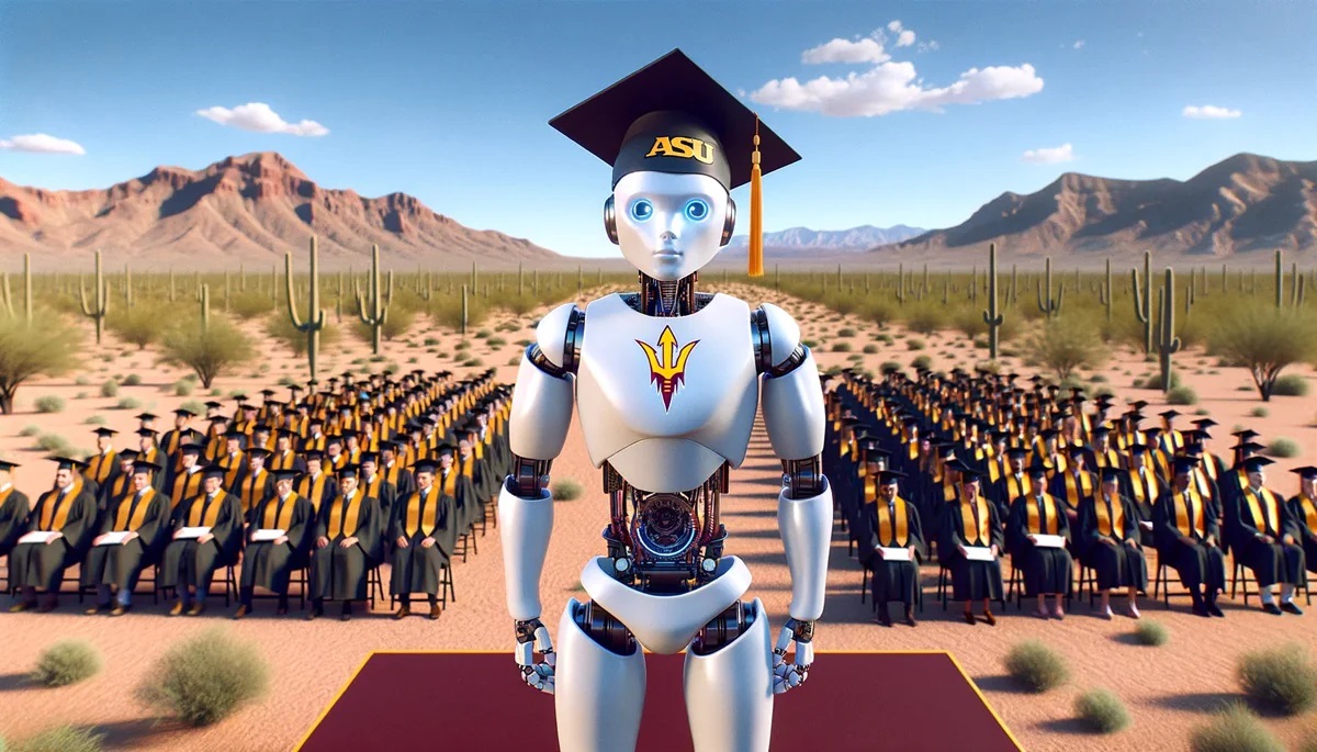 Rendering of a ChatGPT robot graduation ASU.